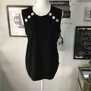 89th & Madison Black Sleeveless Blouse with White Button Details
